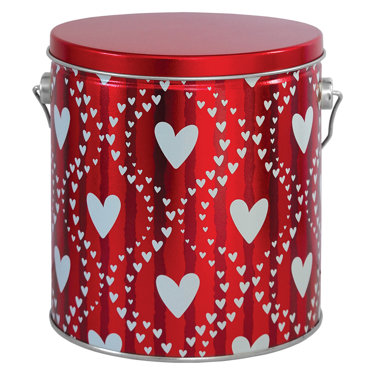 1 Gallon Red Hearts Popcorn Tin