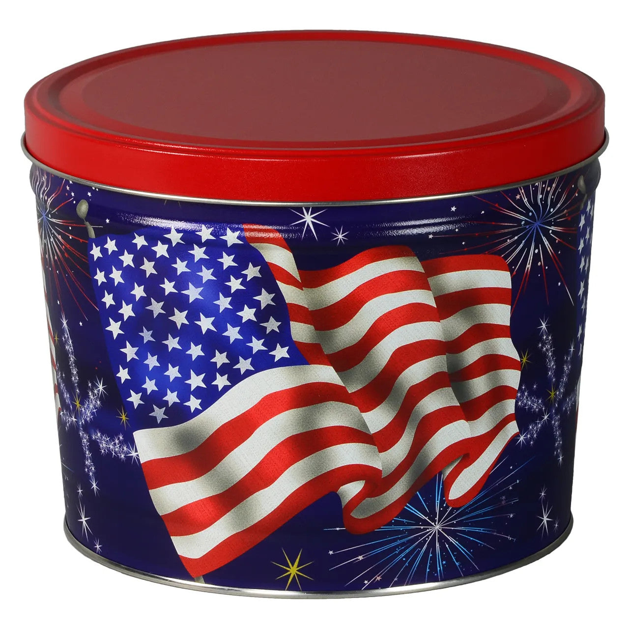 2 Gallon Star Spangled American Flag Popcorn Tin