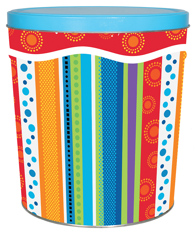 3.5 Gallon Stripes Just for Fun Popcorn Tin