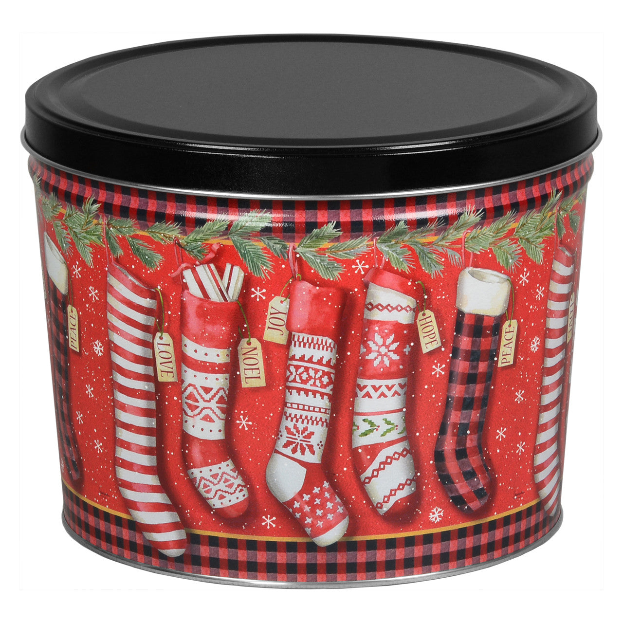2 Gallon Xmas Stockings Popcorn Tin